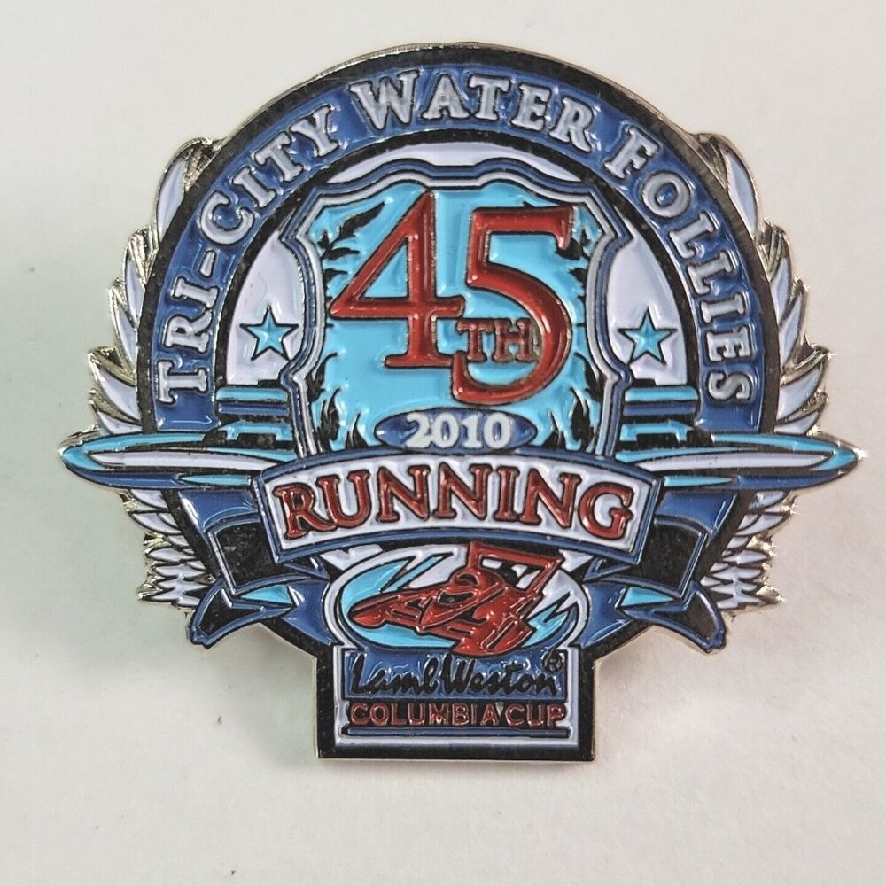 2010 45th Running Tri-city Water Follies Pin Lural Weston Columbia Cup Silver